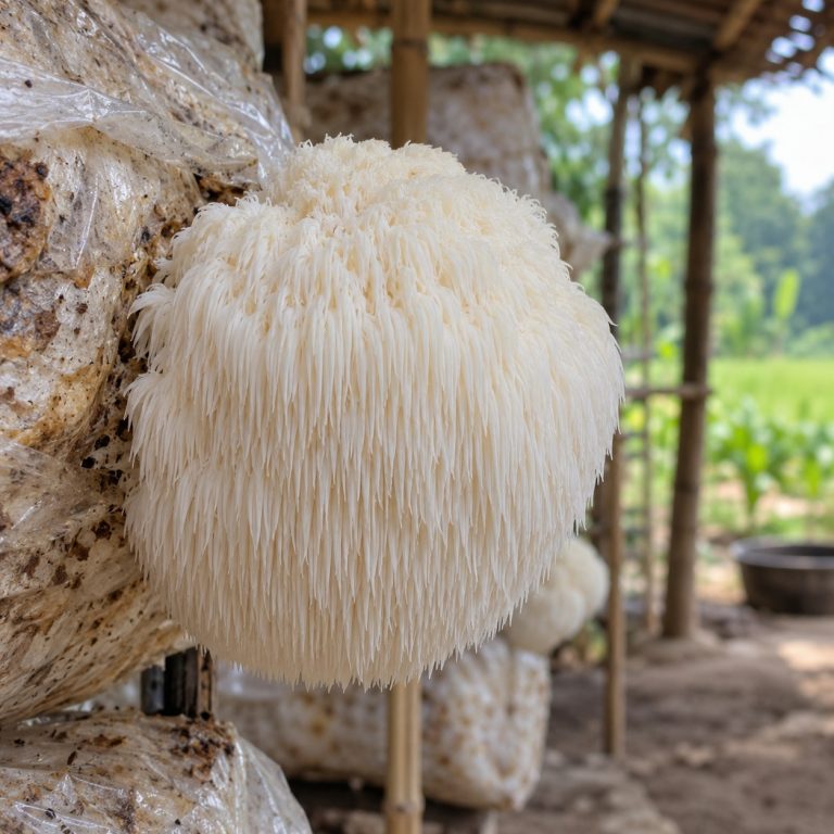 Lion's mane mushrooms growing