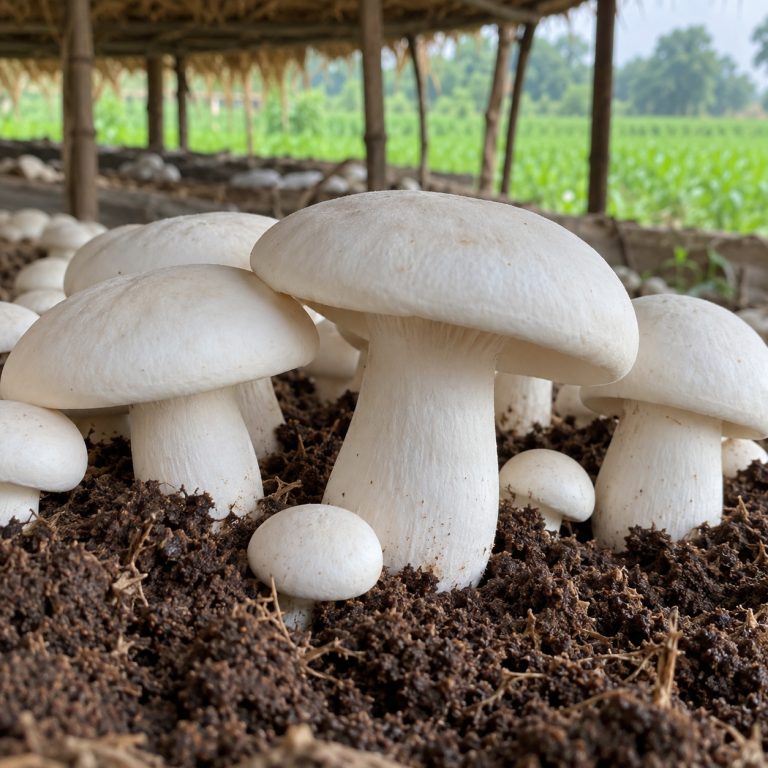 Milky mushrooms growing