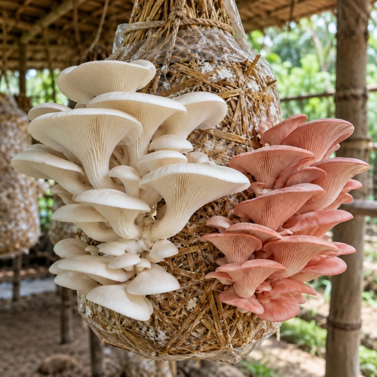 Oyster (Dhingri) mushrooms growing