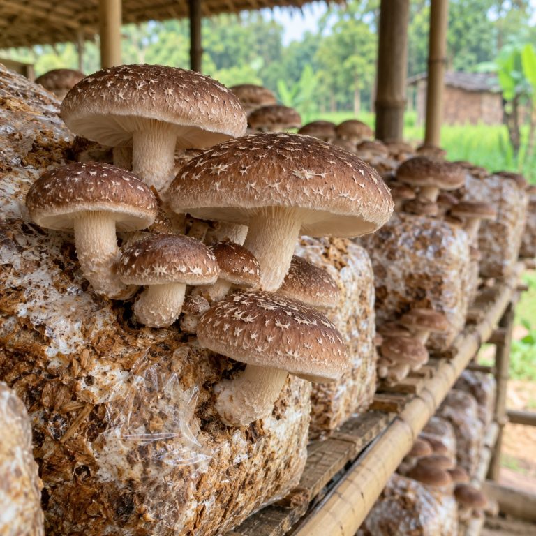 Shiitake mushrooms growing